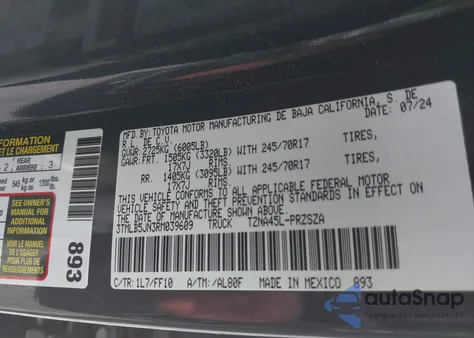 2024 Toyota Tacoma Sr5 4Wd z USA, uszkodzony, nr VIN 3TMLB5JN3RM039609